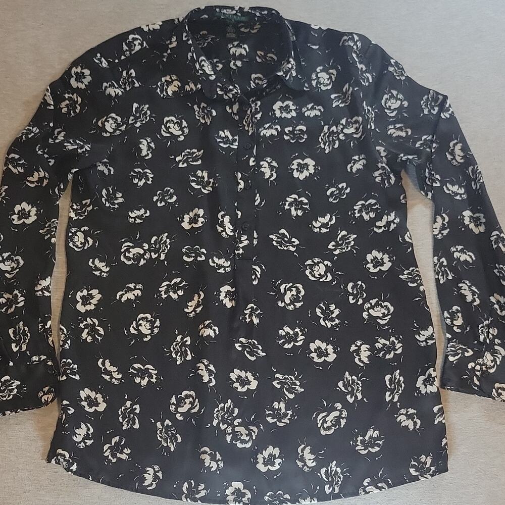 Lauren Ralph Lauren Floral Button-Up Blouse Collared Woven Polyester M